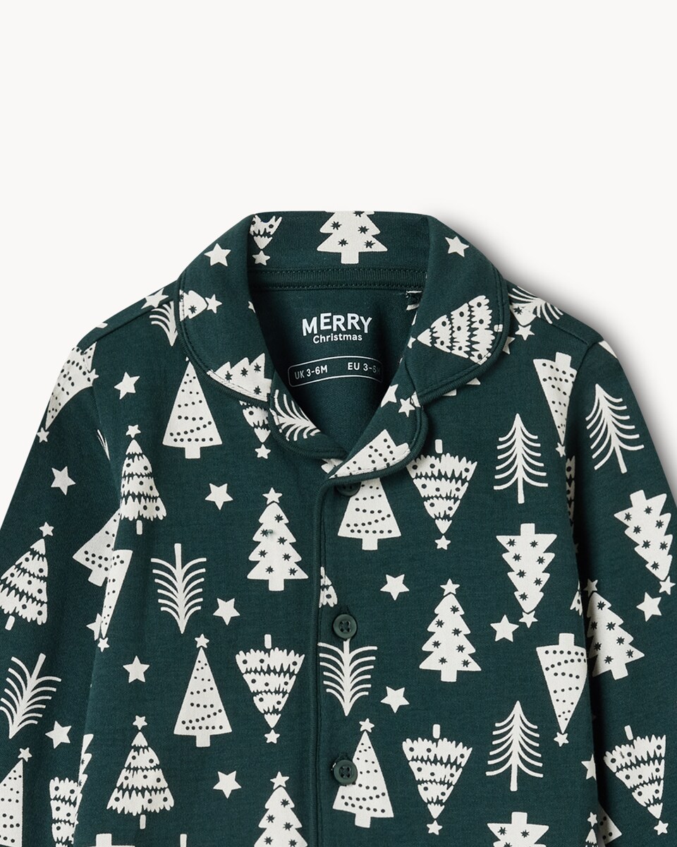 image 1 of Christmas Baby Pure Cotton Tree Revere Matching Family Pyjama Set in Green