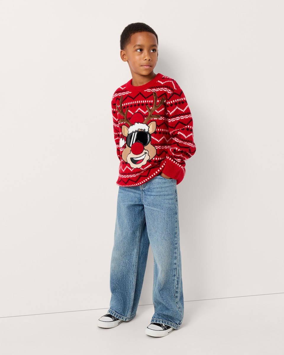 image 1 of Christmas Boys Reindeer Jumper in Red