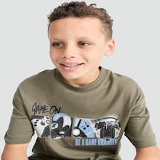 F&F Boys Pure Cotton Slogan Short Sleeved T-Shirt in Khaki