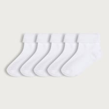 F&F School Girls 5-Pack Cotton Rich Turnover Top Socks in White