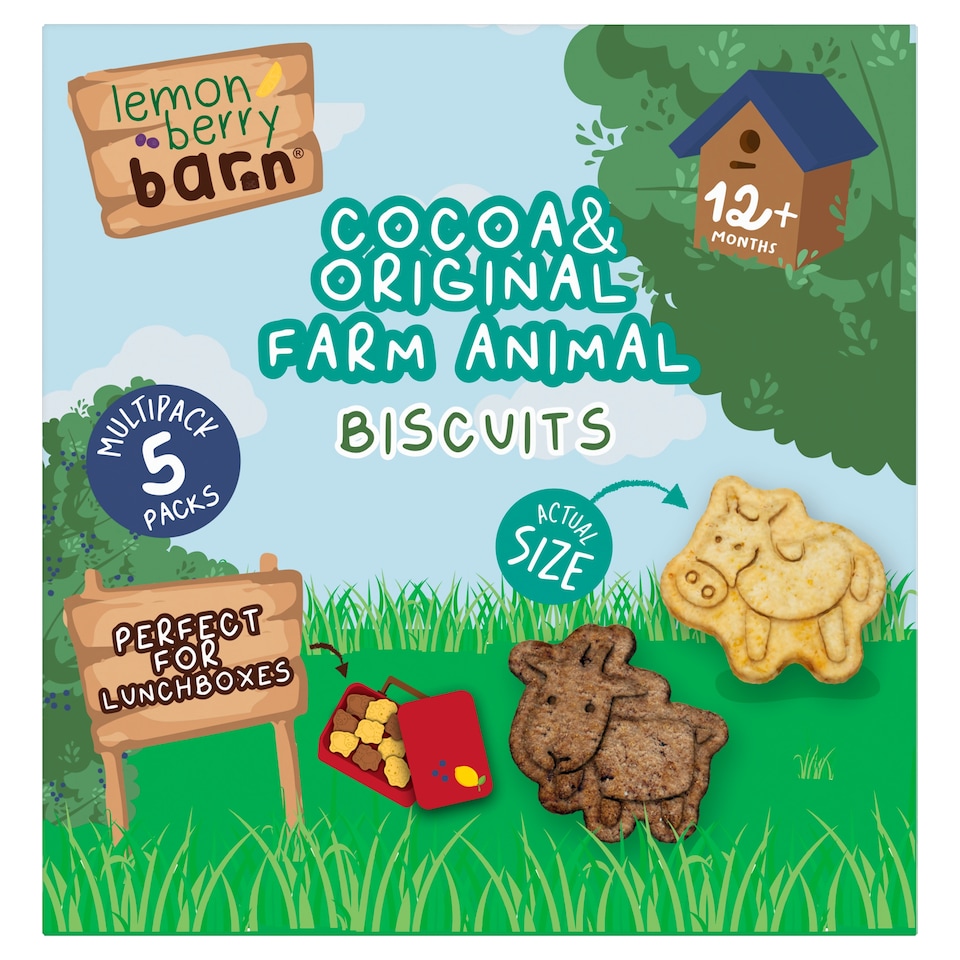 Lemon Berry Barn Farm Animal Biscuits Cocoa & Original 5x20g