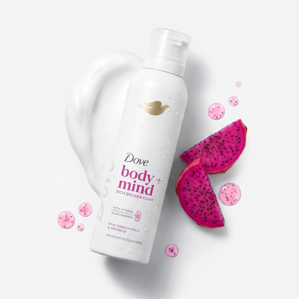 image 1 of Dove Body + Mind Pink Dragonfruit & Primrose Rich Shower Foam 200ml