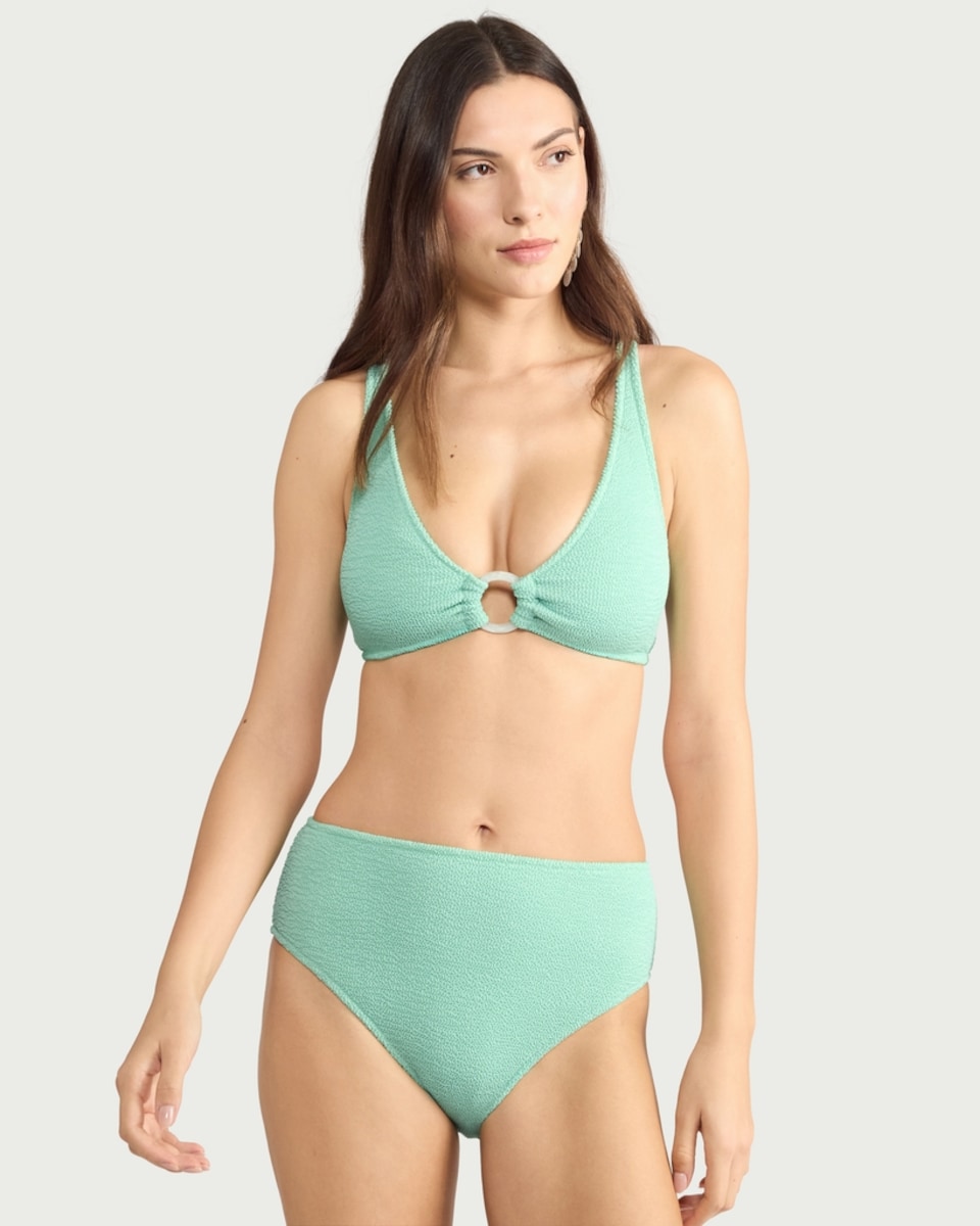 image 1 of F&F Crinkle Textured High Waisted Bikini Bottoms in Mint