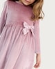 image 2 of F&F Girls Velvet Bow Detail Long Sleeved Dress in Pink