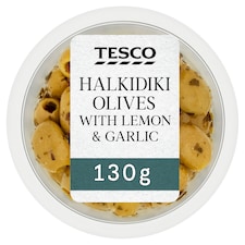 Tesco Halkidiki Olives With Lemon & Garlic 130G