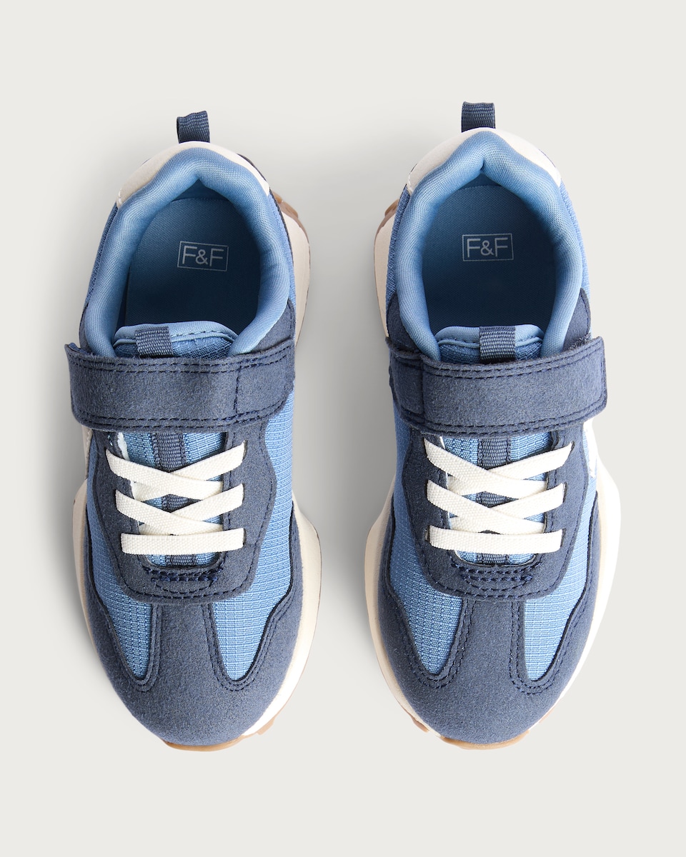 image 1 of F&F Boys Retro-Inspired Touch Strap Fastening Trainers in Blue