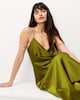 image 4 of F&F Satin Cowl Neck Midi Dress in Olive