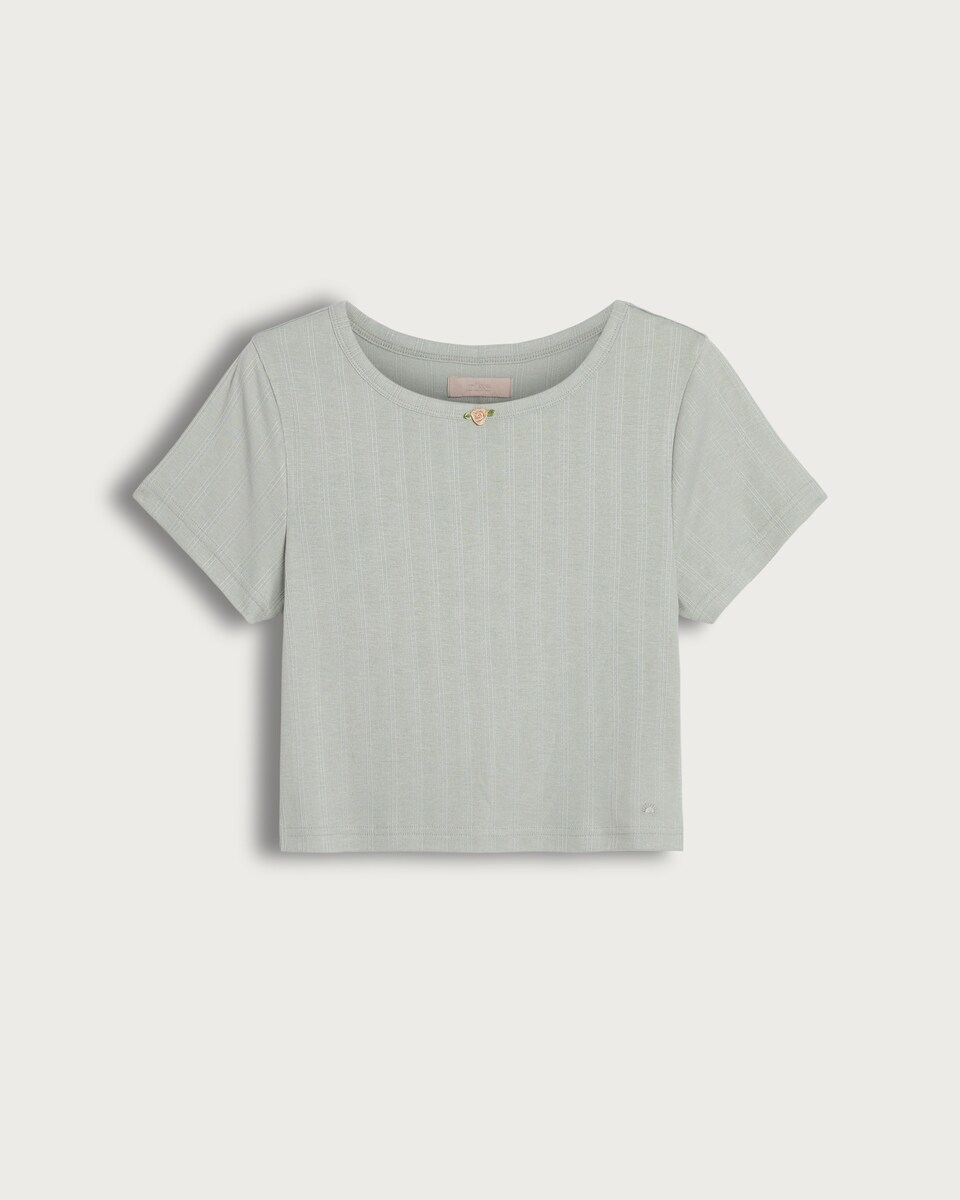 Rise by Zara McDermott Pointelle Short Sleeved Pyjama T-Shirt in Green