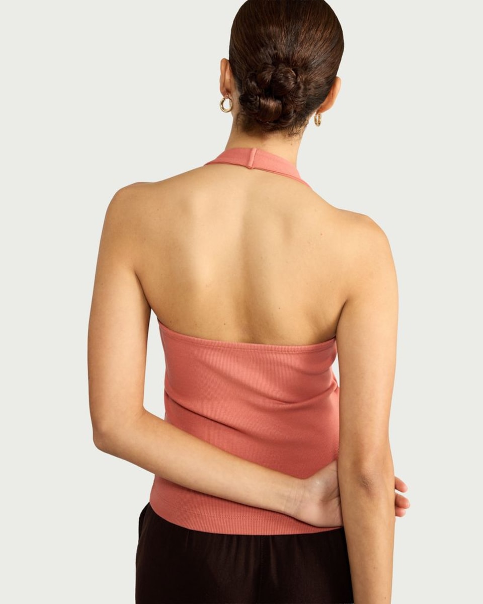 image 1 of F&F Cotton Rich Halter Neck Top in Brick