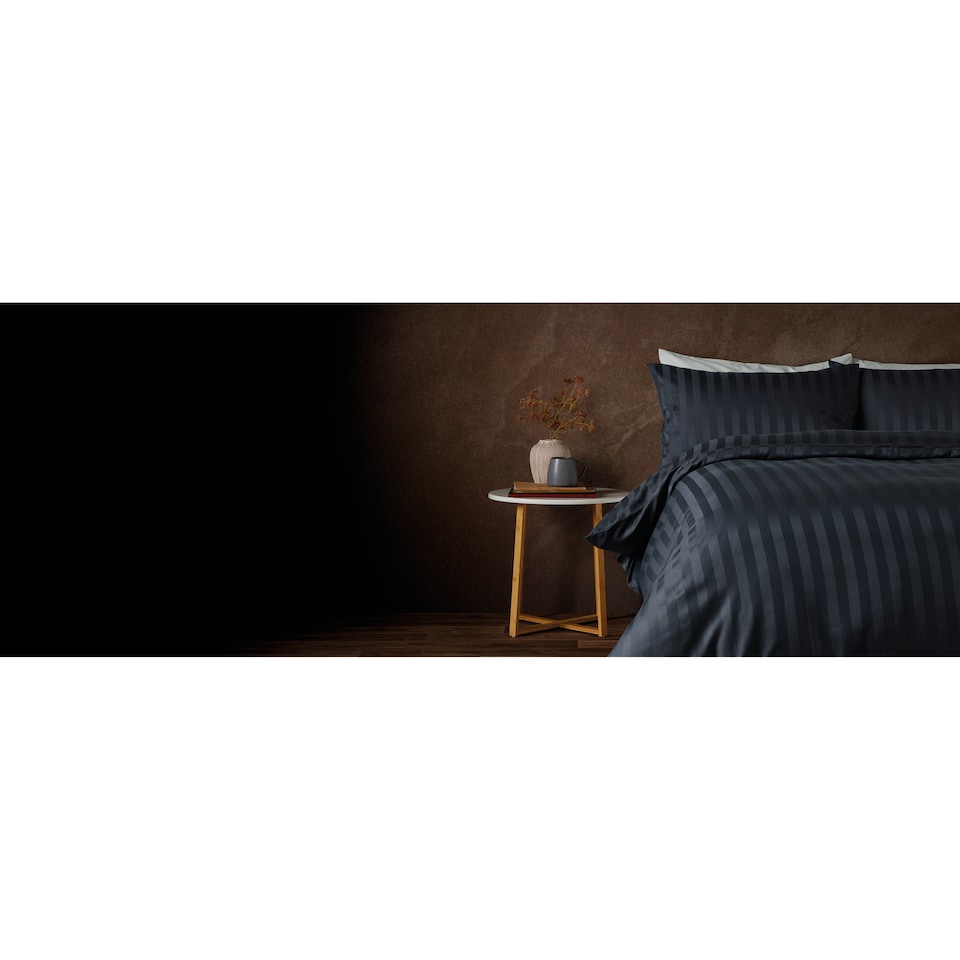 image 1 of F&F Home Hotel Navy Sateen Stripe Duvet Cover Set King