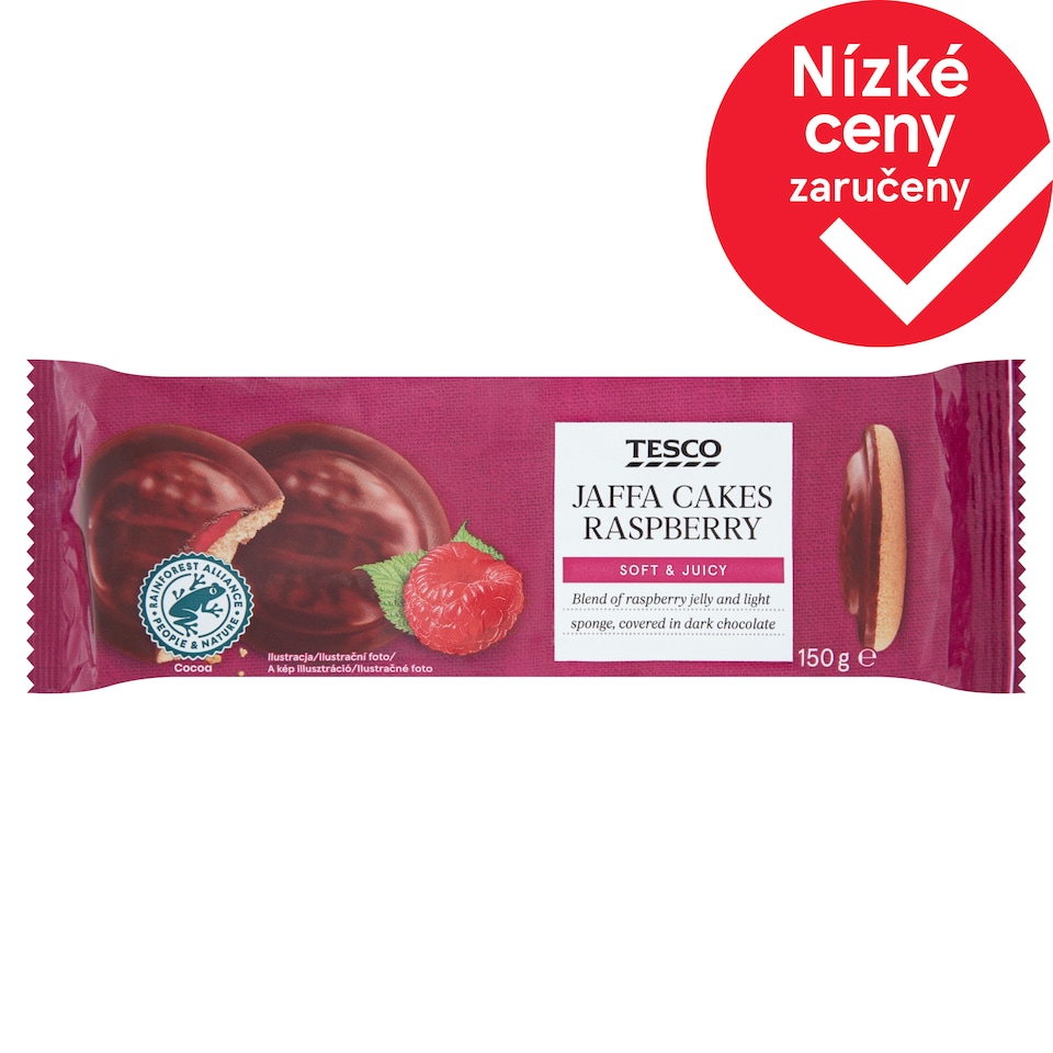 Tesco Jemné pečivo s malinovým želé polomáčené v hořké čokoládě 150g