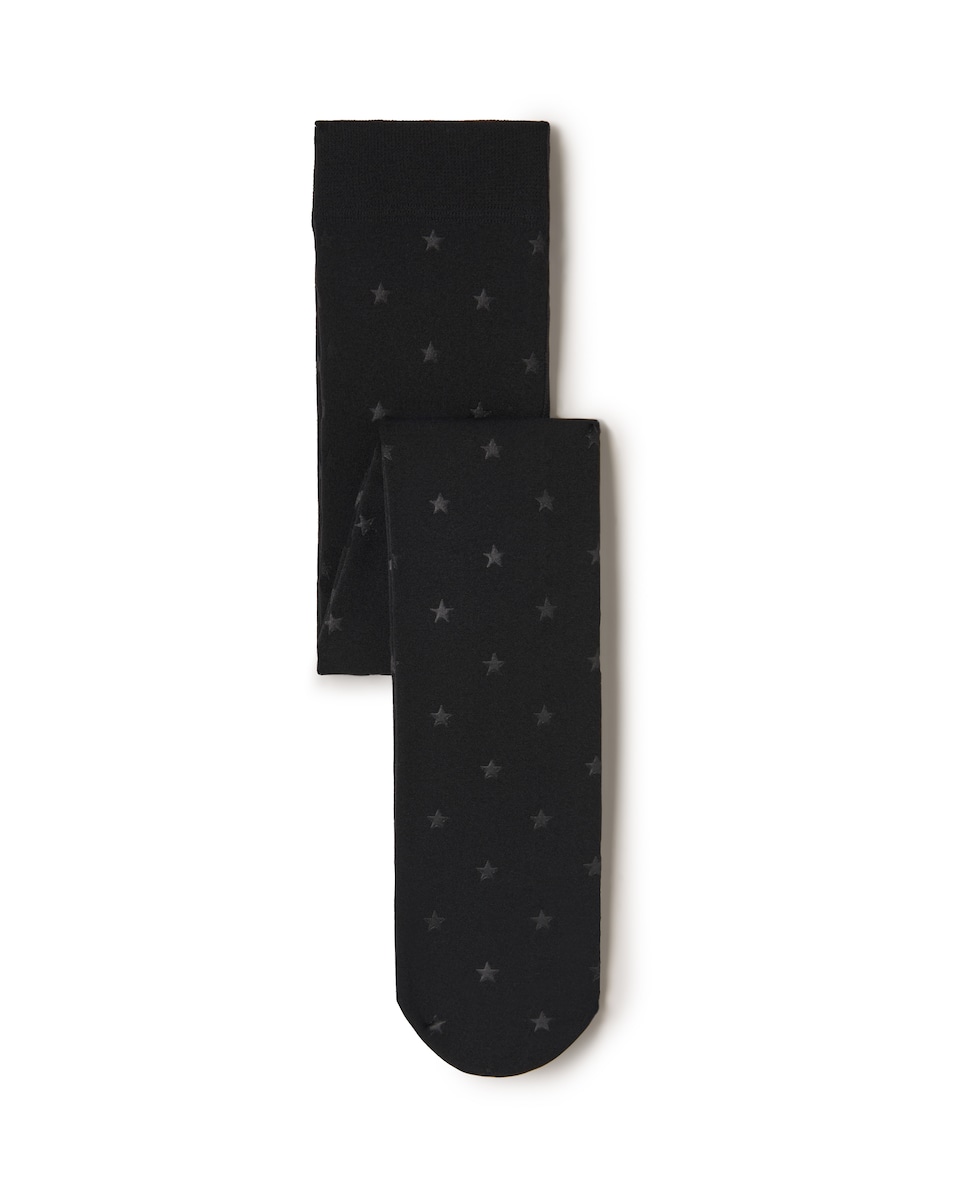 F&F Girls WARMPLUS™ Medium Warmth Star Thermal Fleece Lined Tights in Black