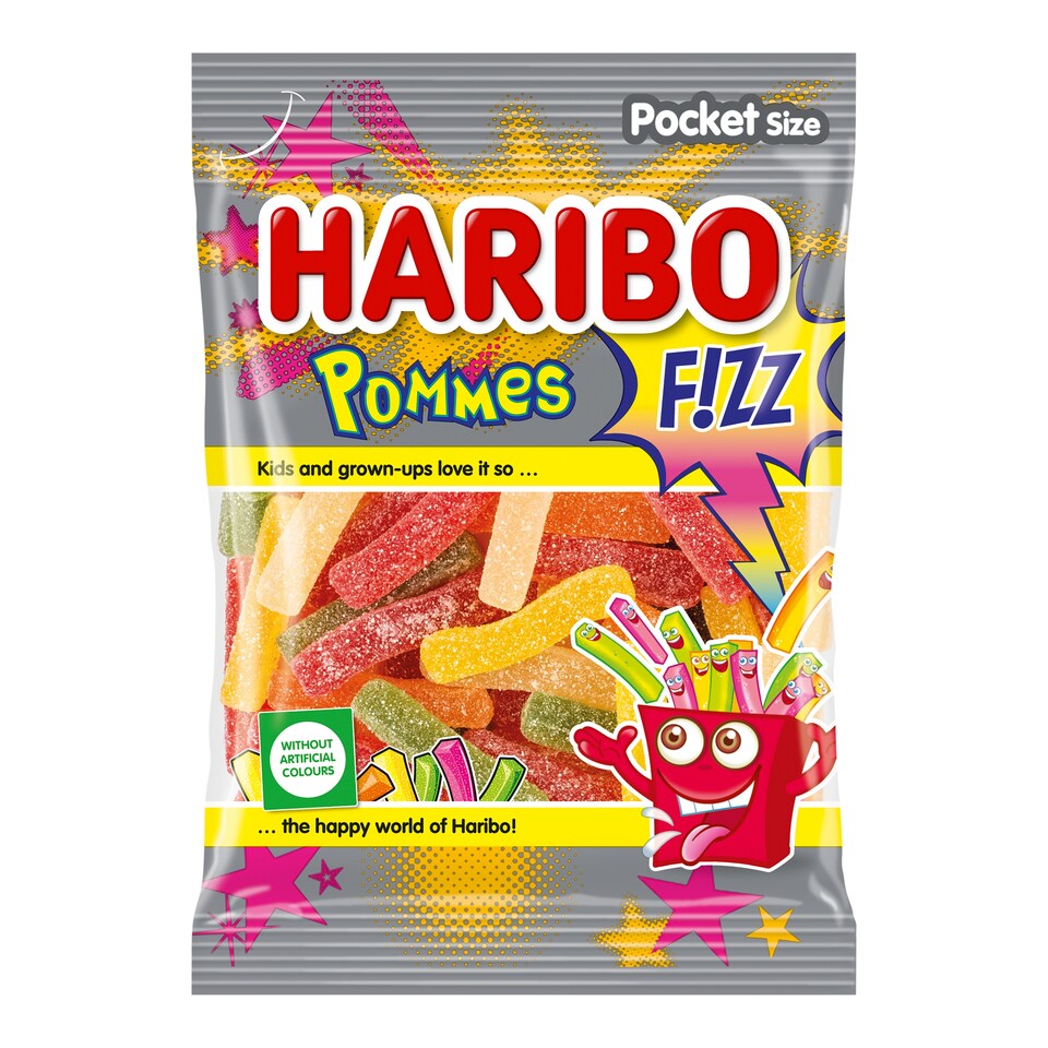Haribo Pommes savanyú, gyümölcsízű kandírozott gumicukorka 80 g