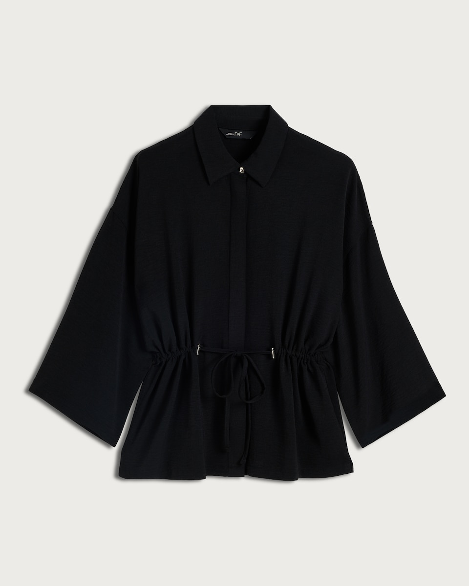 image 1 of F&F Drawstring Waist Wide Sleeved Shirt in Black
