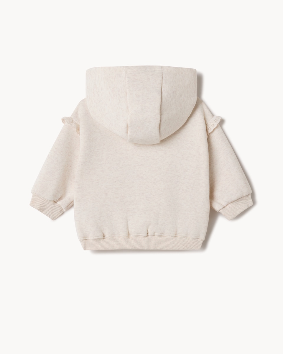 image 1 of F&F Baby Cotton Blend Floral Embroidered Zip Up Hoodie in Neutral