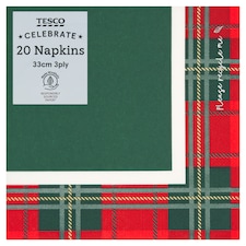 Tesco Tartan Napkin 33cm 3ply 20pk 