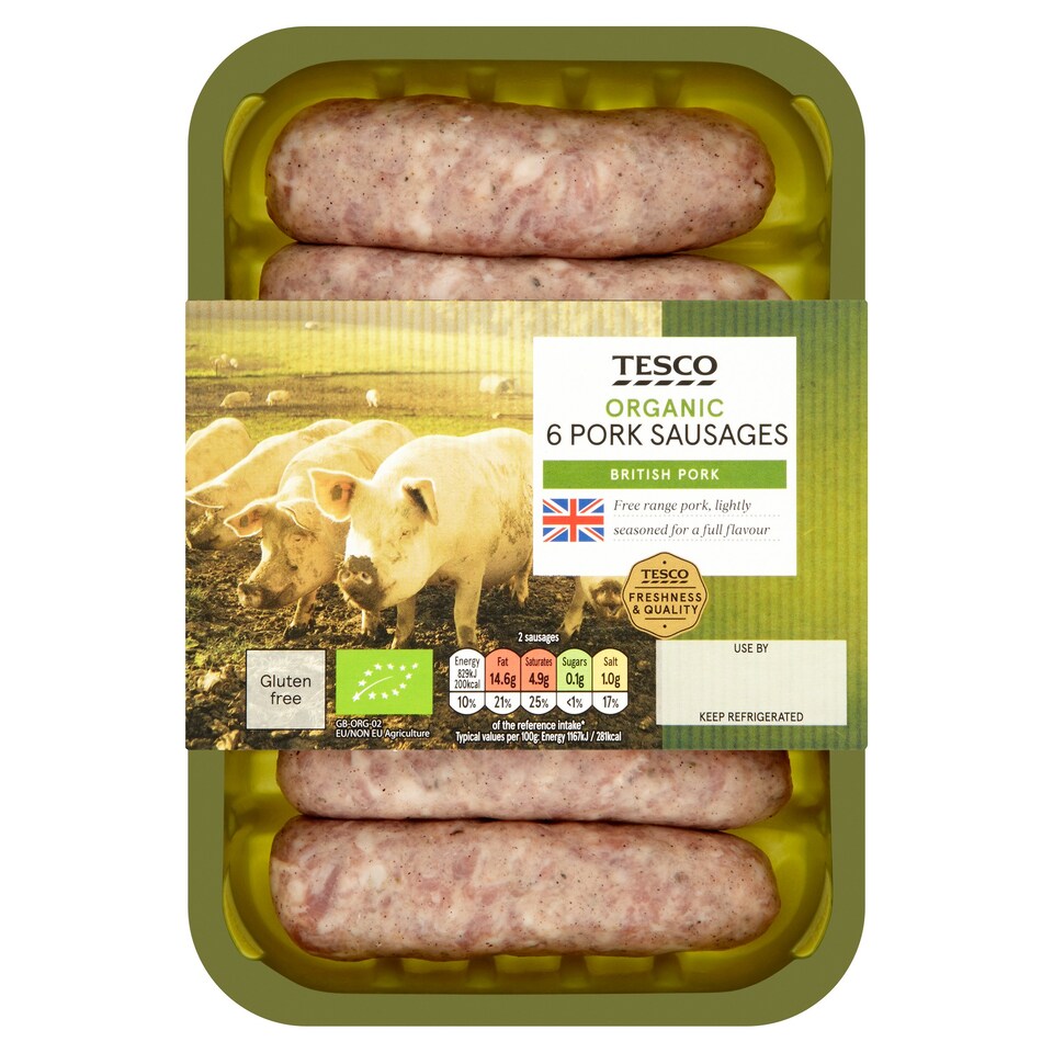 T. ORG 6 BRITISH FREE RANGE PORK SAUSAGES 325G