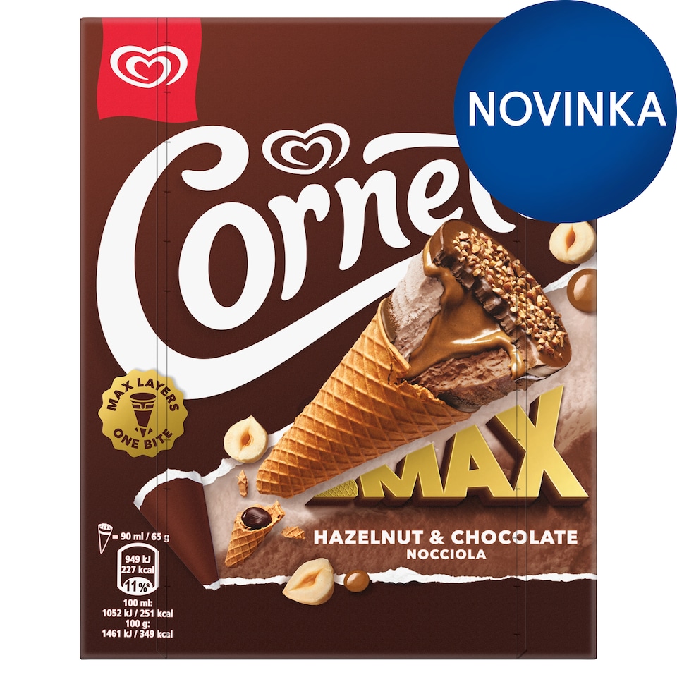 obrázok 1 z Cornetto MAX Hazelnut&Chocolate zmrzlina 4 x 90 ml