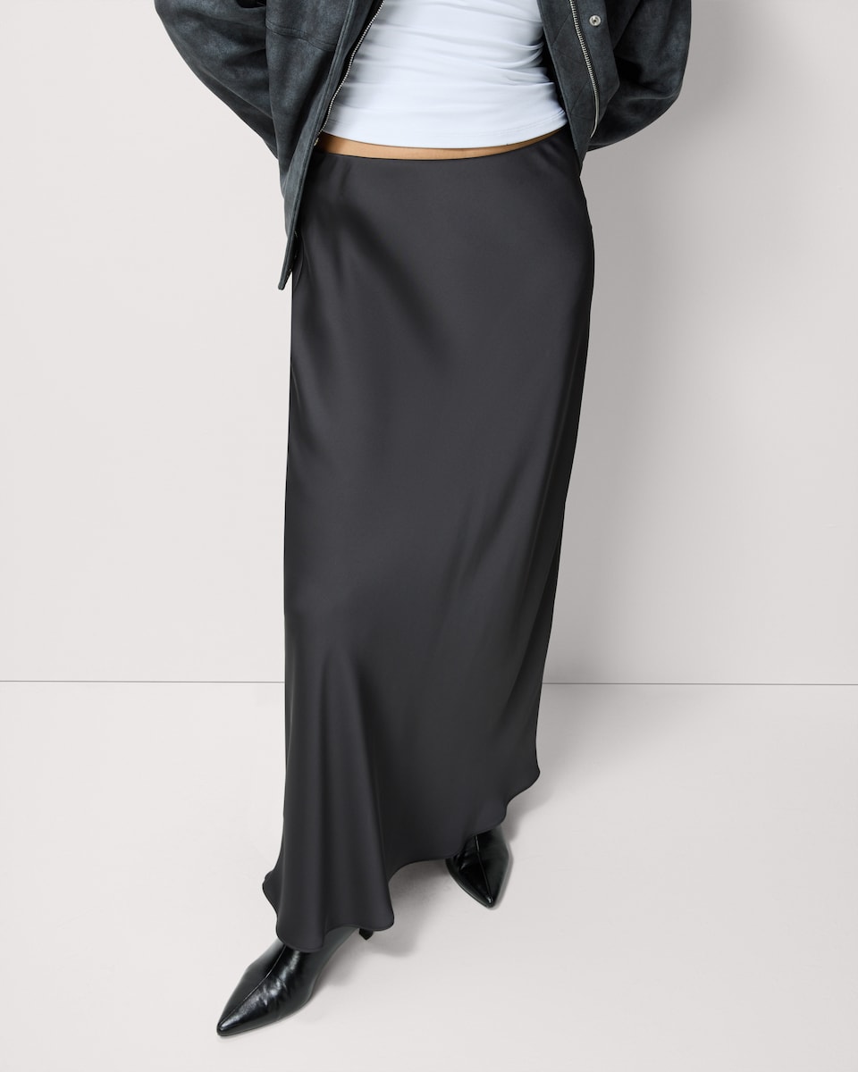 image 1 of F&F Satin Midi Slip Skirt in Grey