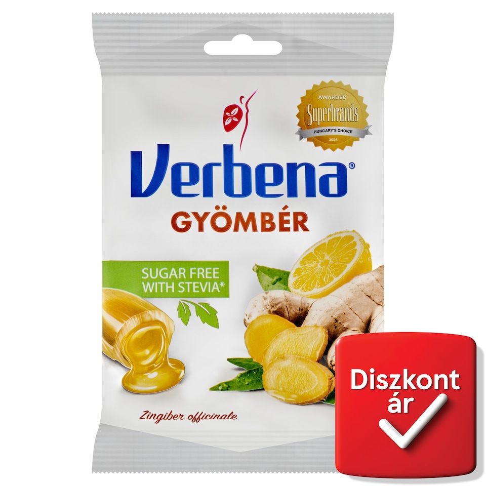 Verbena töltött keménycukorka édesítőszerekkel, gyömbérrel és C vitaminnal 60 g  1. kép