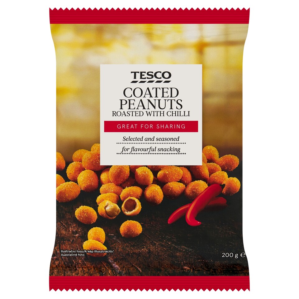 Tesco Arašídy loupané pražené v těstíčku s příchutí chilli 200g