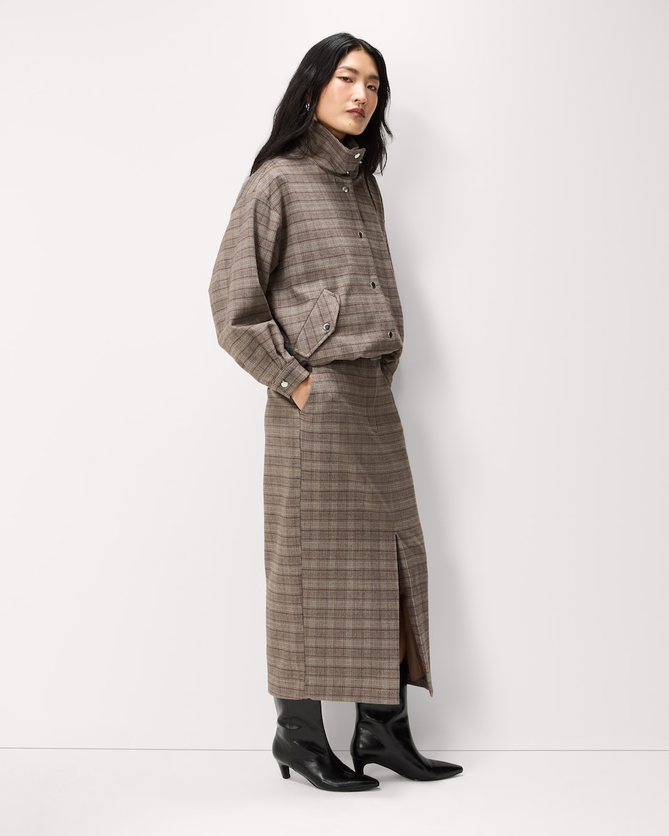 image 1 of F&F Check Belted Midi Skirt in Multi Brown