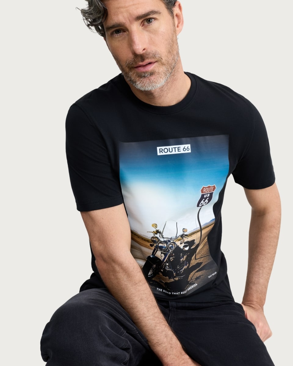 image 1 of Route 66 Pure Cotton T-Shirt in Black
