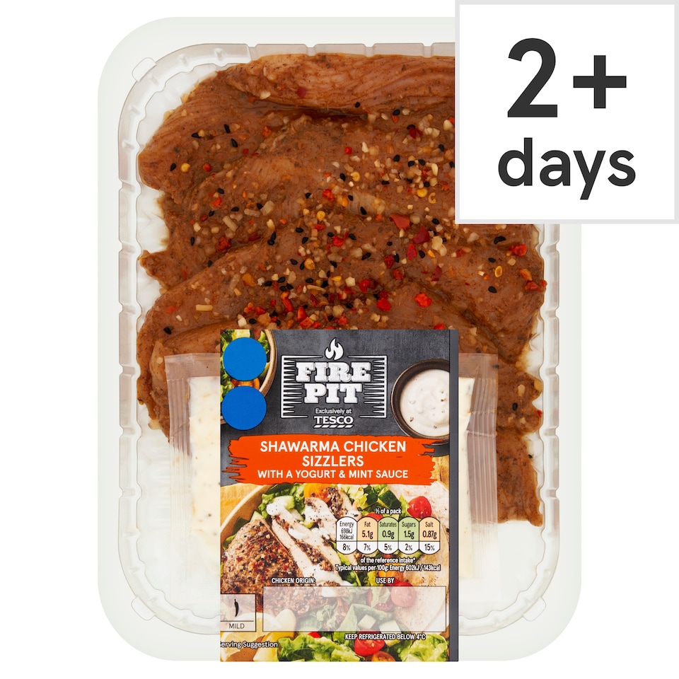 Tesco Fire Pit Shawarma Chicken Sizzlers with a Yogurt & Mint sauce 300g