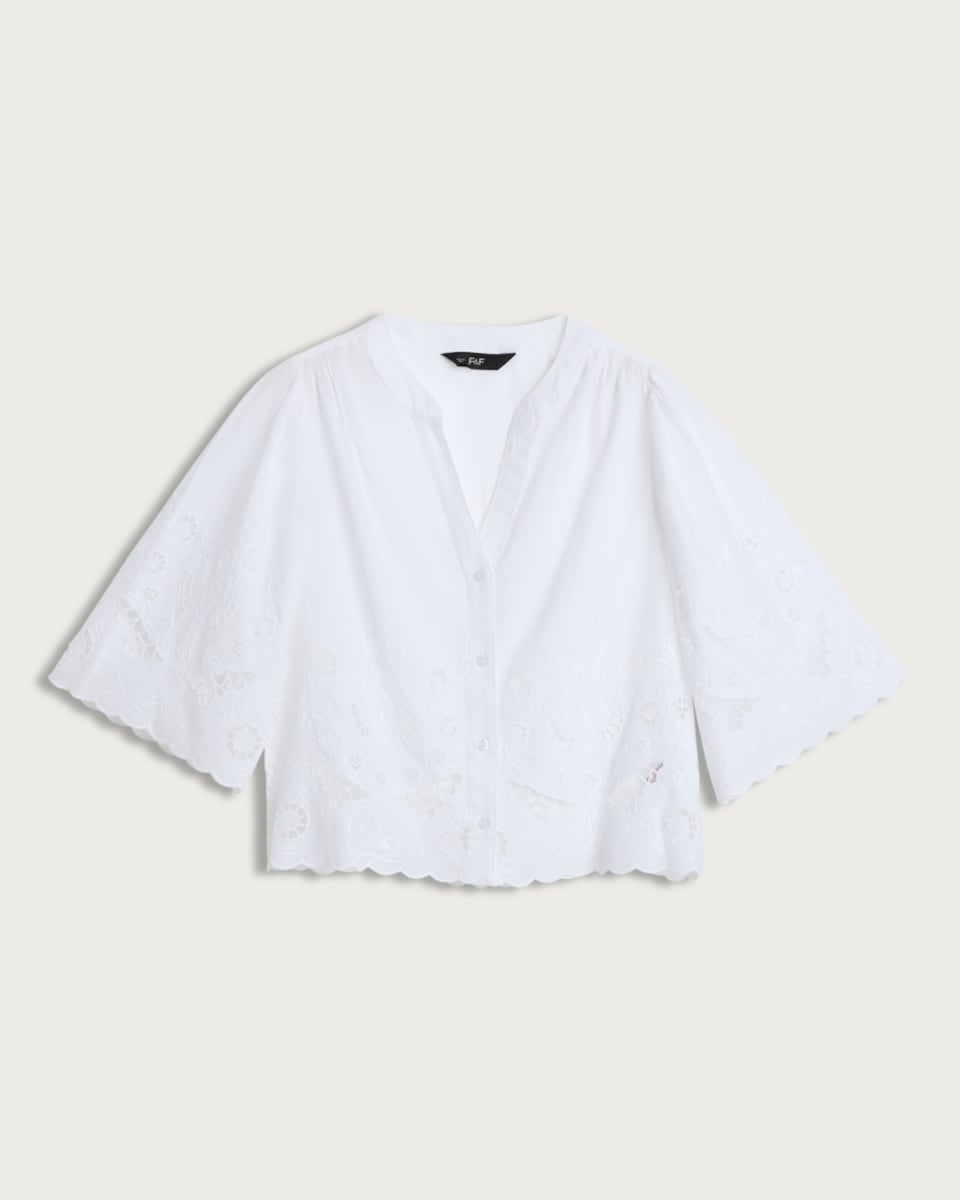 image 1 of F&F Pure Cotton Broderie Cut Out Co-ord Blouse in White