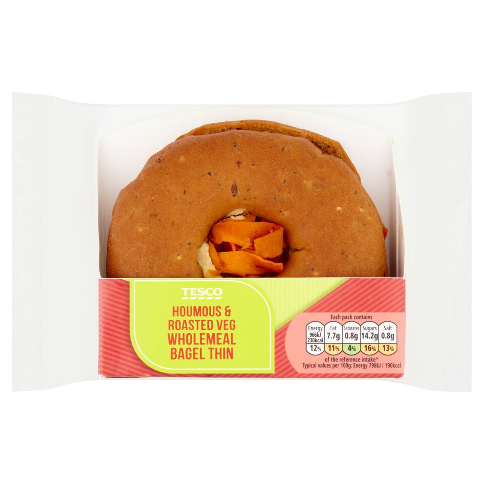 Tesco Houmous Roasted Vegetable Wholemeal Bagel Thin Tesco Groceries