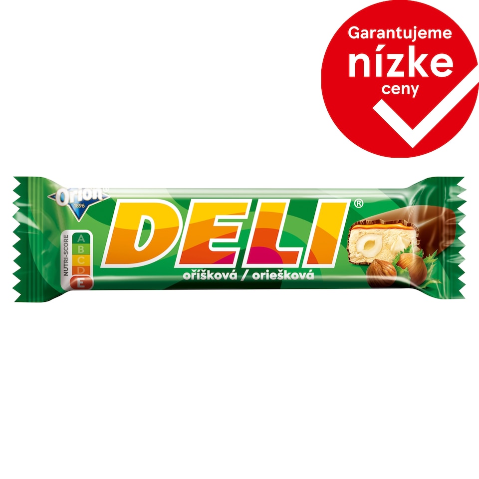 ORION DELI Hazelnut, Bar with Hazelnuts and Caramel Dipped in Dark Glaze, 35 g