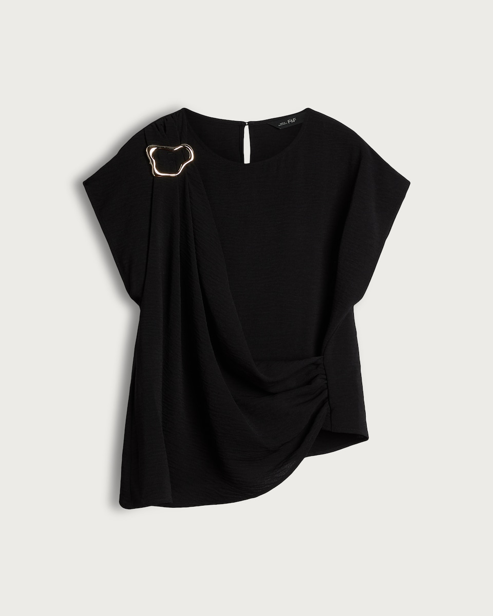 image 1 of F&F Draped Metal Detail Top in Black