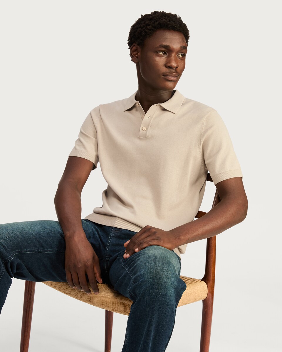 image 1 of F&F Pure Cotton Fine Knit Polo Shirt in Med Nude