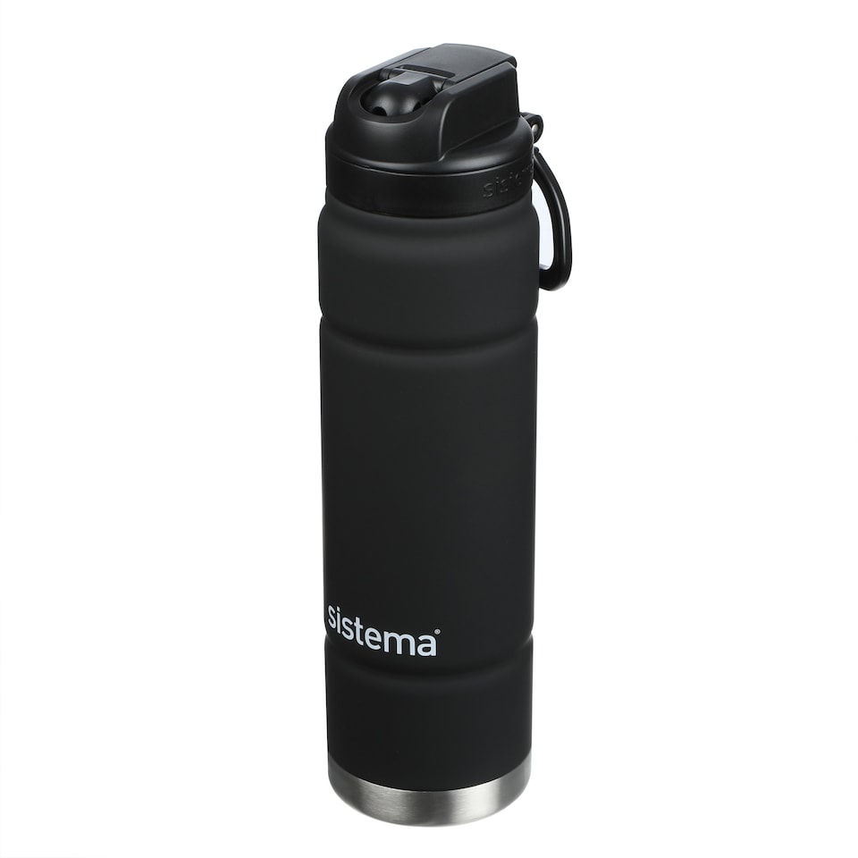 image 1 of Sistema Blue Lagoon and Black Soft Touch Grip Water Bottle 709ml Assorted