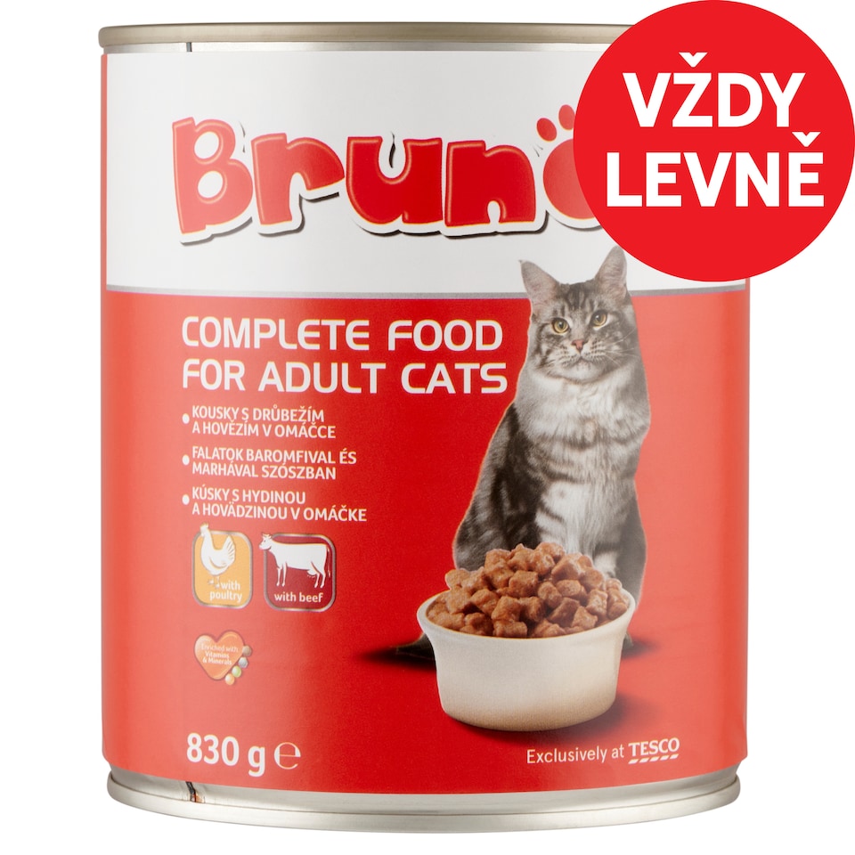 Brunos Kompletní krmivo pro dospělé kočky s drůbežím a hovězím v omáčce 830g