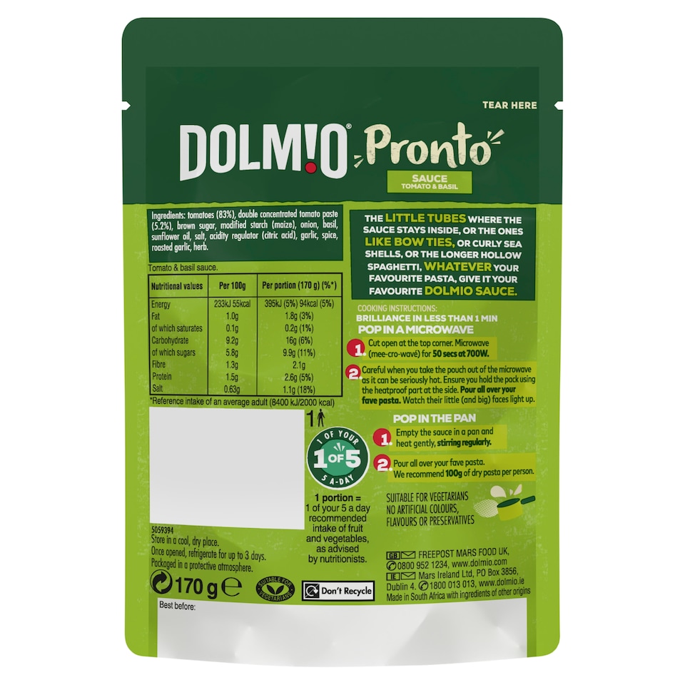 image 1 of Dolmio Tomato And Basil Pouch Pasta Sauce 170G