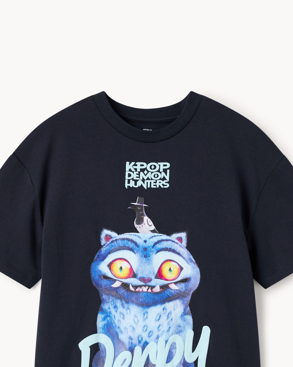 image 1 of K-Pop Demon Hunters Pure Cotton Derpy T-Shirt in Navy