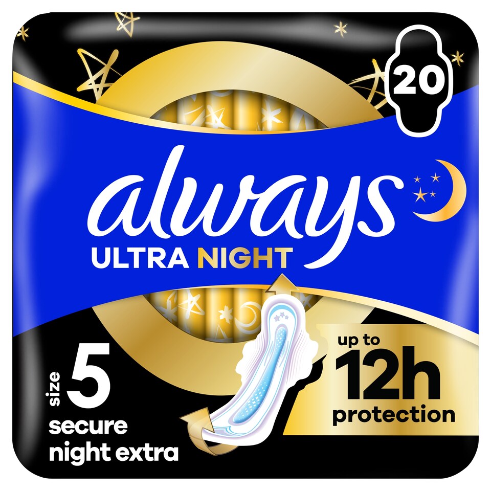 obrázok 1 z Always Ultra Secure Night Extra hygienické vložky (veľkosť 5) vložky s krídelkami 20 ks]