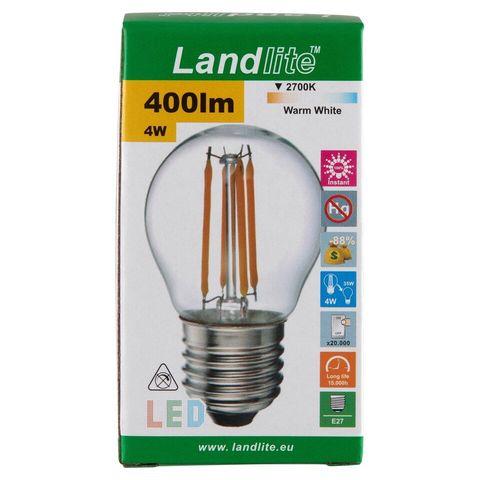 Landlite E27 400 lm 4 W K10 2700K LED izzó 1. kép