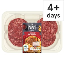 Tesco Fire Pit 4 Quick Fry Beef Burgers 360g
