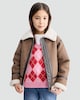image 2 of F&F Girls Faux Shearling Aviator Jacket in Brown