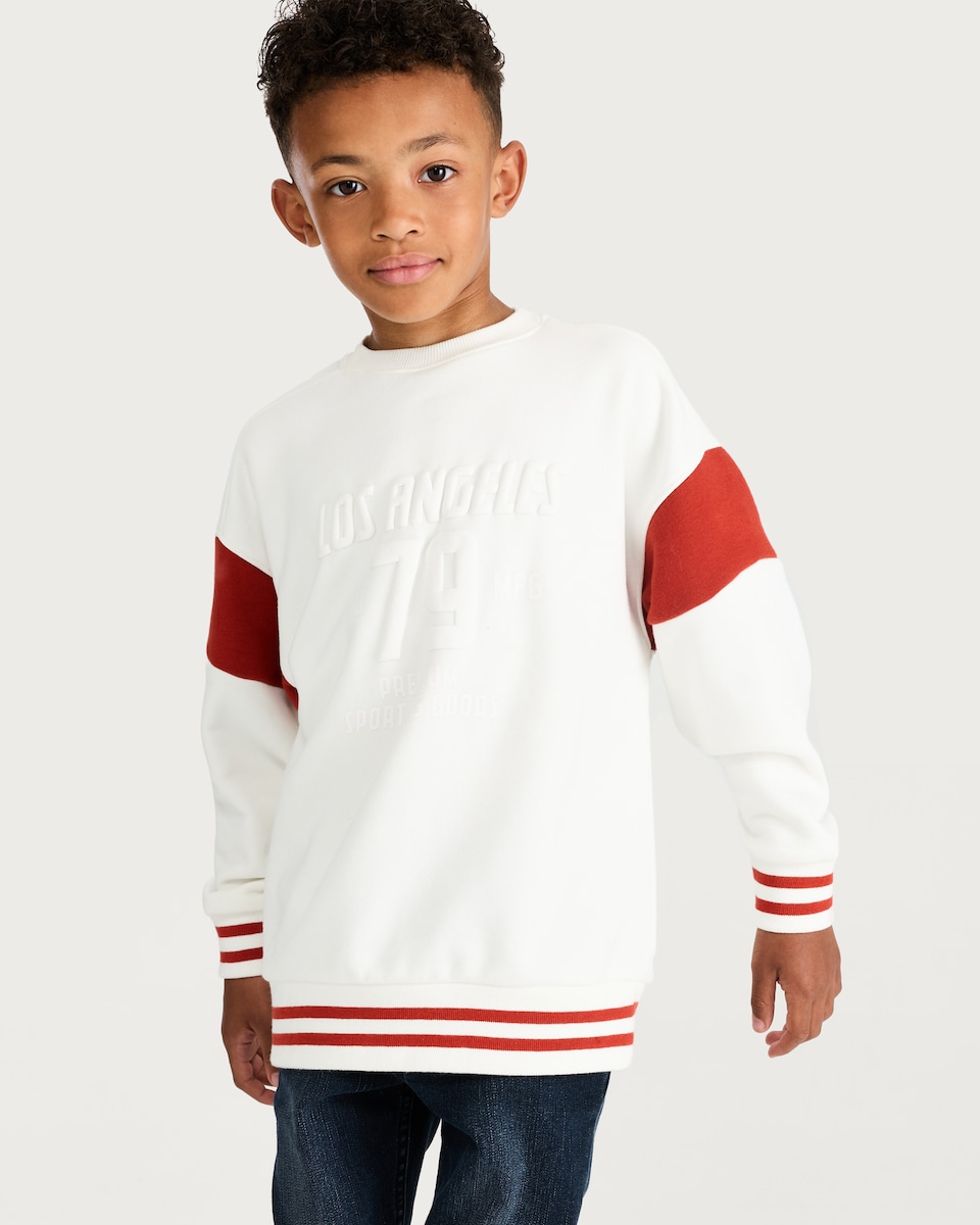 image 1 of F&F Boys Cotton Rich Oversized Los Angeles Sweatshirt in Ecru