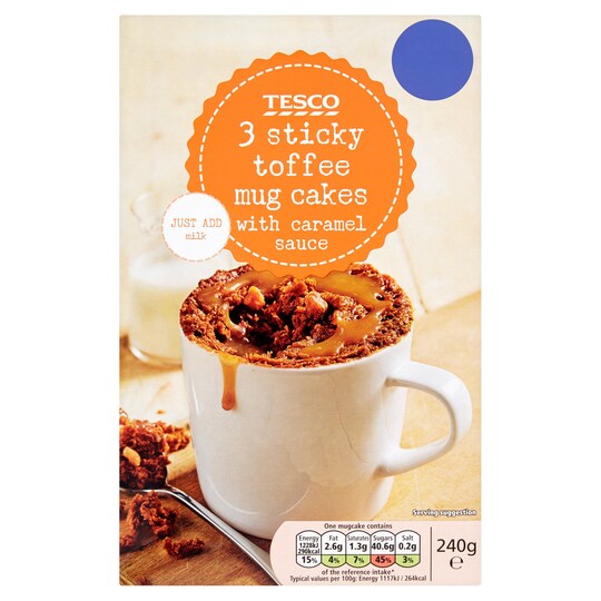 TESCO 3 STICKY TOFFEE MUG CAKES 240G Tesco Groceries