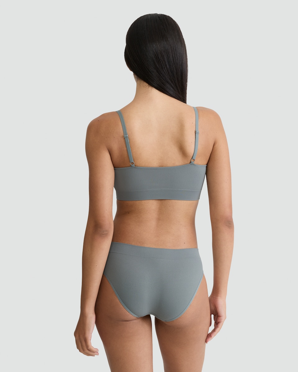 image 1 of F&F 2-Pack Ribbed Seamfree High Leg Hipster Knickers in Green