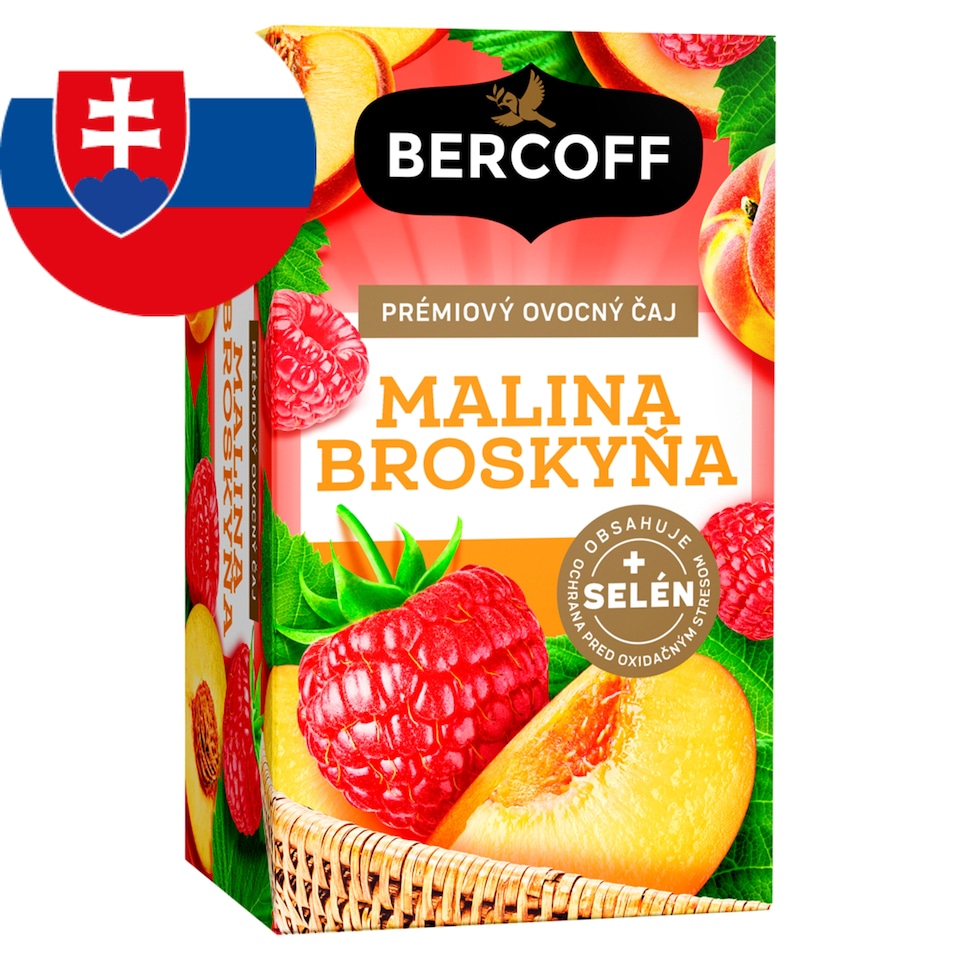 Bercoff Malina broskyňa prémiový ovocný čaj 16 x 2 g (32 g)