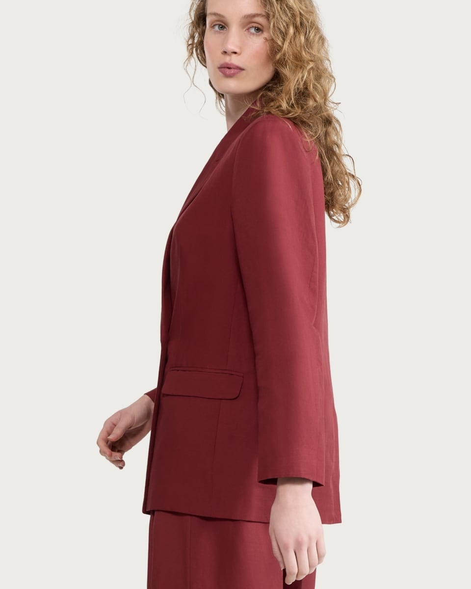 image 1 of The F&F Edit Double Breasted Oversized Fit Blazer with Linen in Burgundy