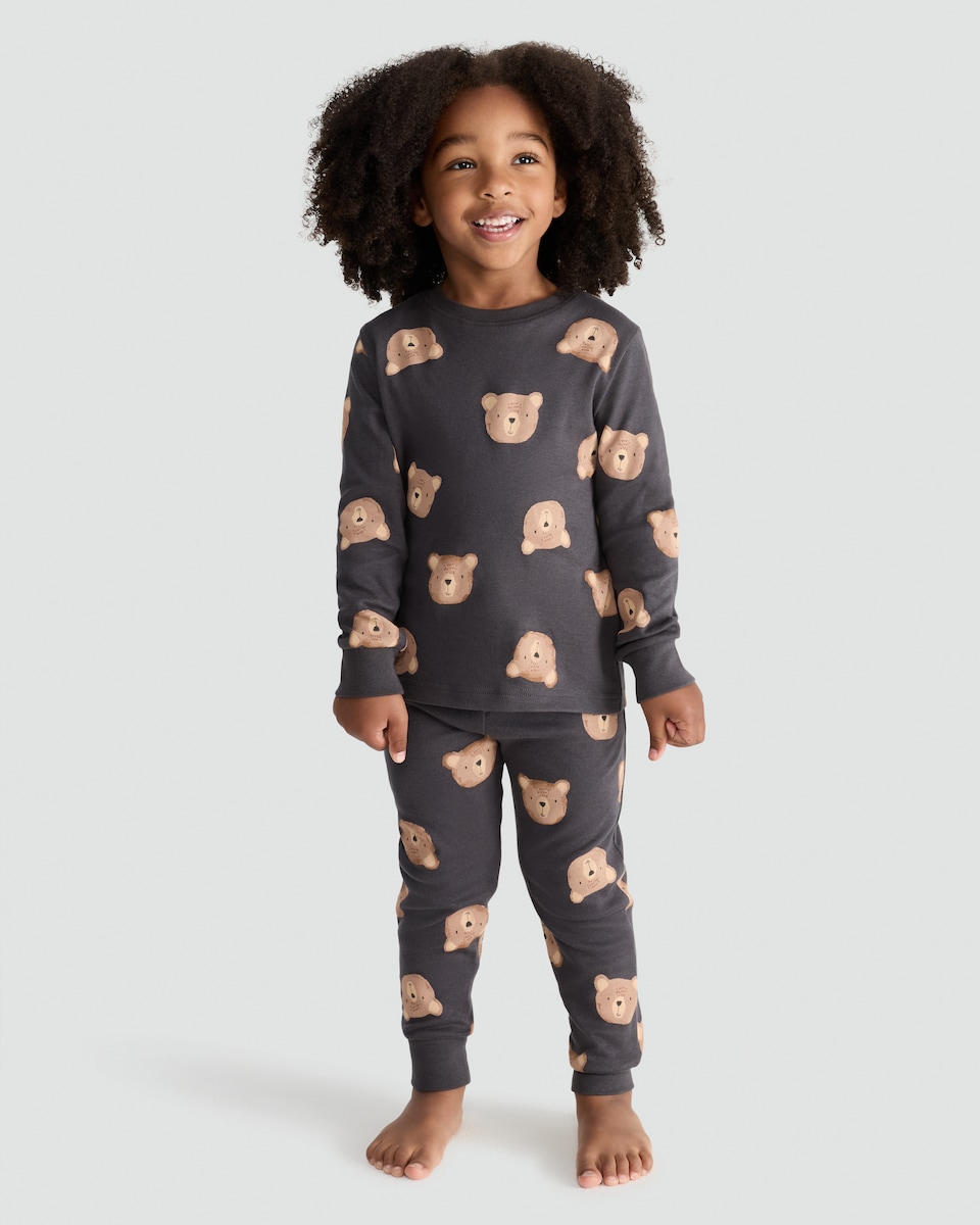 image 1 of F&F Boys Pure Cotton Bear Print Top and Cuffed Joggers Pyjamas in Multi
