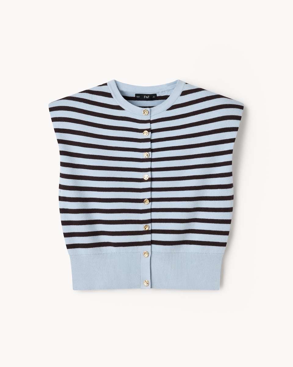 image 1 of F&F Knitted Button Up Waistcoat in Multi Blue