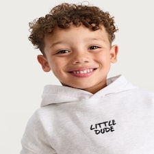 F&F Boys Cotton Rich Little Dude Hoodie in Grey Marl