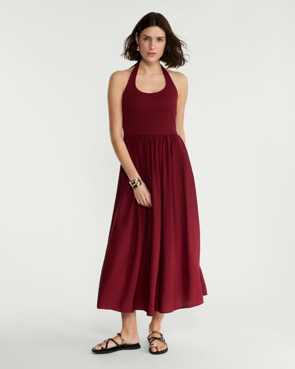 image 1 of F&F Halter Neck Maxi Dress in Red